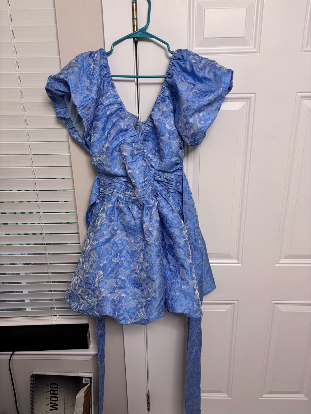 Sister Jane dream Light Blue Floral V-Back Puff Sleeve Dress